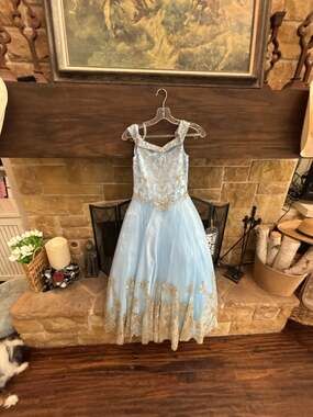 Bliss Girls Style 8017 Light Blue Off-Shoulder Pageant Ball Gown with Beaded Bod